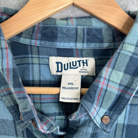 Men's Duluth Trading Company 2XL Blue Plaid Flannel Long Sleeve Shirt Button - Picture 4 of 13